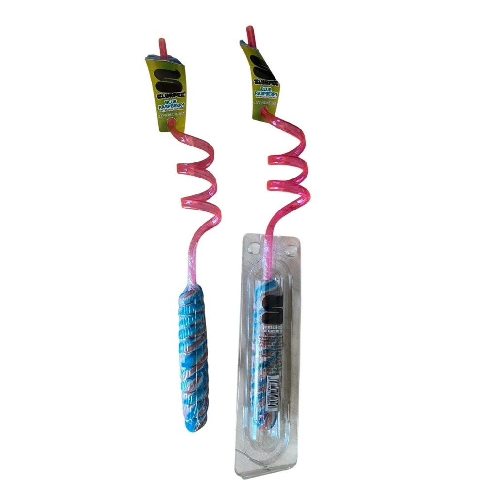 7 Eleven Slurpee Blue Raspberry‎ Candy Twist Swirl Straws Set Of 2